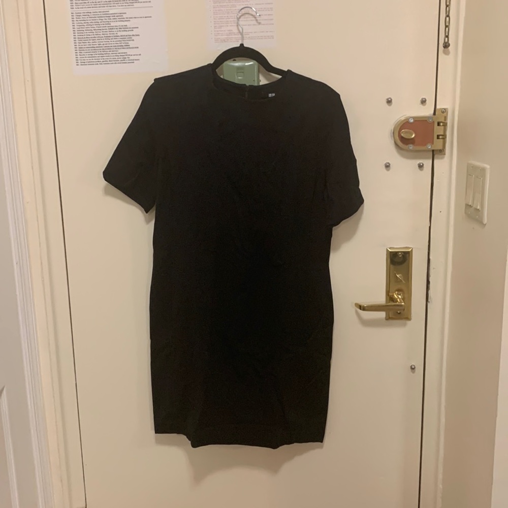 Uniqlo Casual Fitted Black A-Line Ponte Flared Dress (Large)
